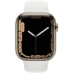 Apple Watch Series 7 45mm RVS goud 4G met wit sportbandje